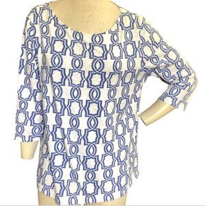 Chico’s Graphic Geo Cotton Slub Top 3/4 Sleeve Trellis Print Sz 3 (XL/16) #163H